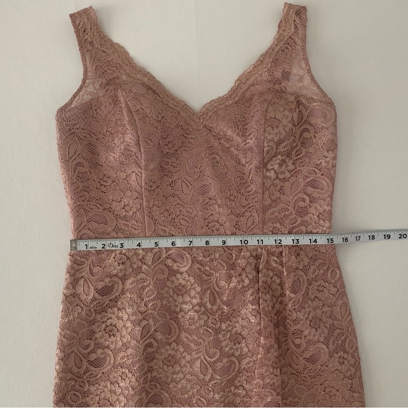 New! David’s Bridal Rose Gold Metallic V-Neck Sheath Cocktail Dress with Straps - Picture 11 of 16